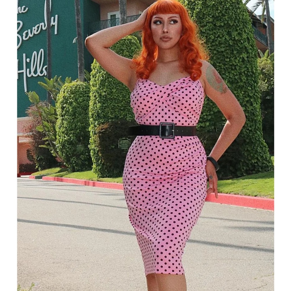 Tatyana glam pencil pink polka dot dress pinup retro